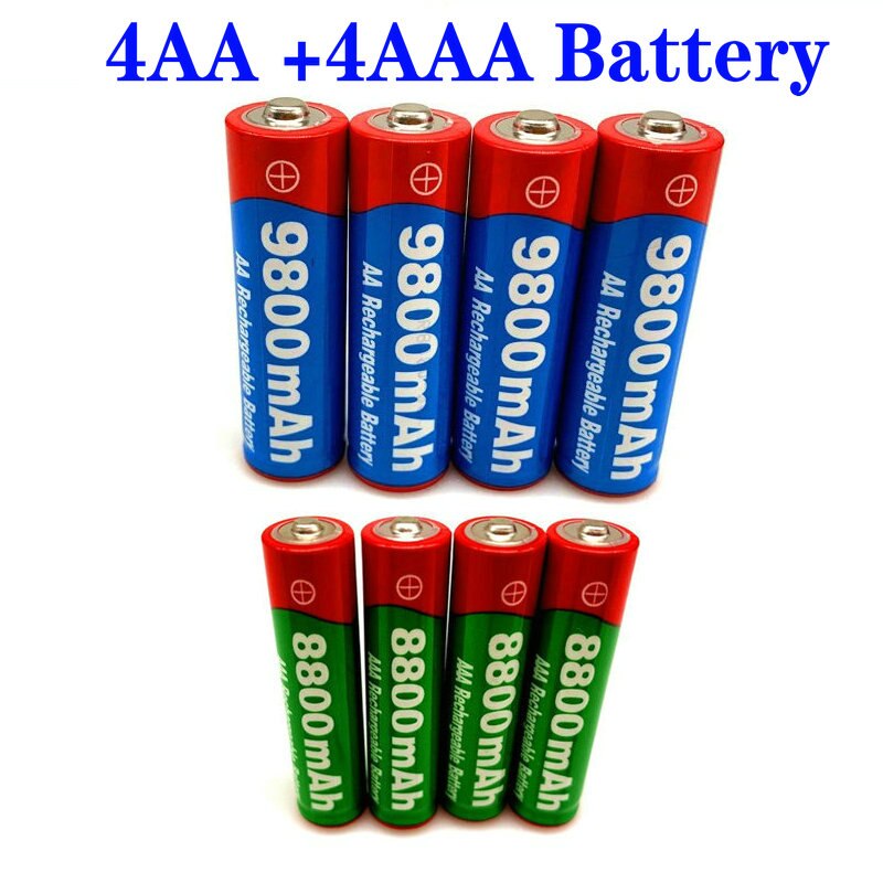 1.5v aa 9800 mah +1.5v aaa 8800 mah alkaline 1.5v uppladdningsbart batteri för klockleksaker kamerabatteri: 4 st 4 st