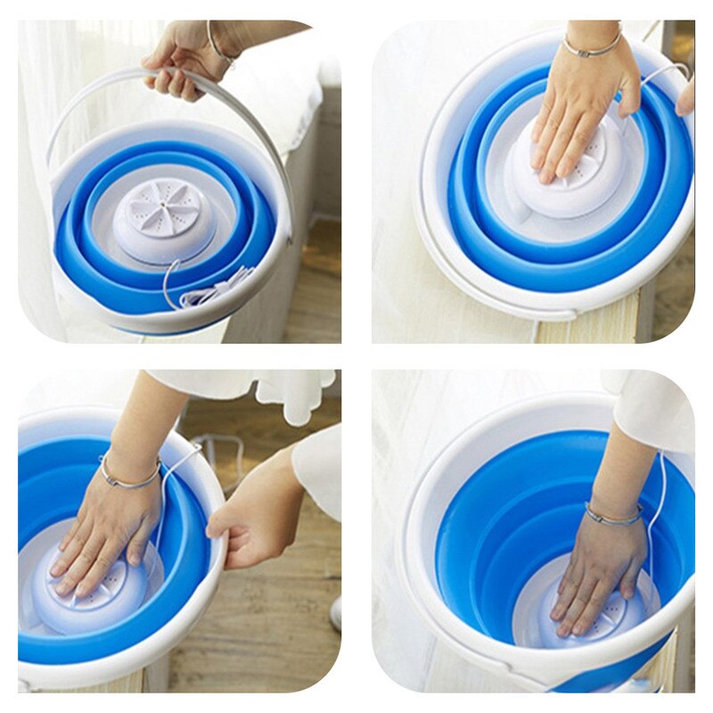 Foldable Mini Washing Household Machine Rotating Ultrasonic Turbines Washer USB Charging Laundry Clothes Cleaner for Home Travel