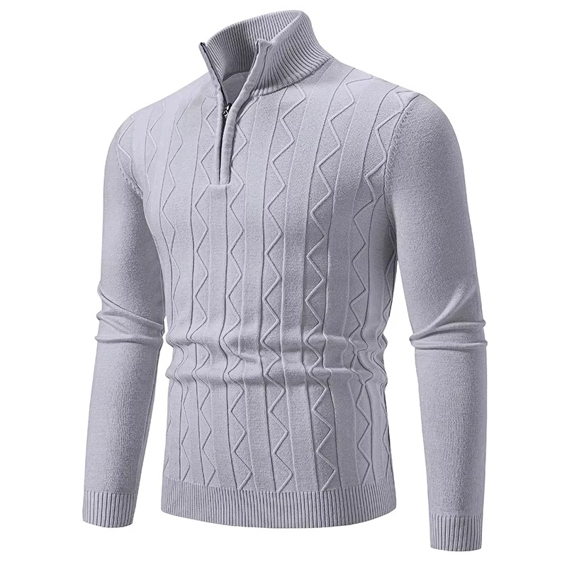 Automne quart de fermeture éclair pull hommes pull tricot à manches longues pull hommes hiver mince décontracté col roulé faux cou chandails: XXXL / Black