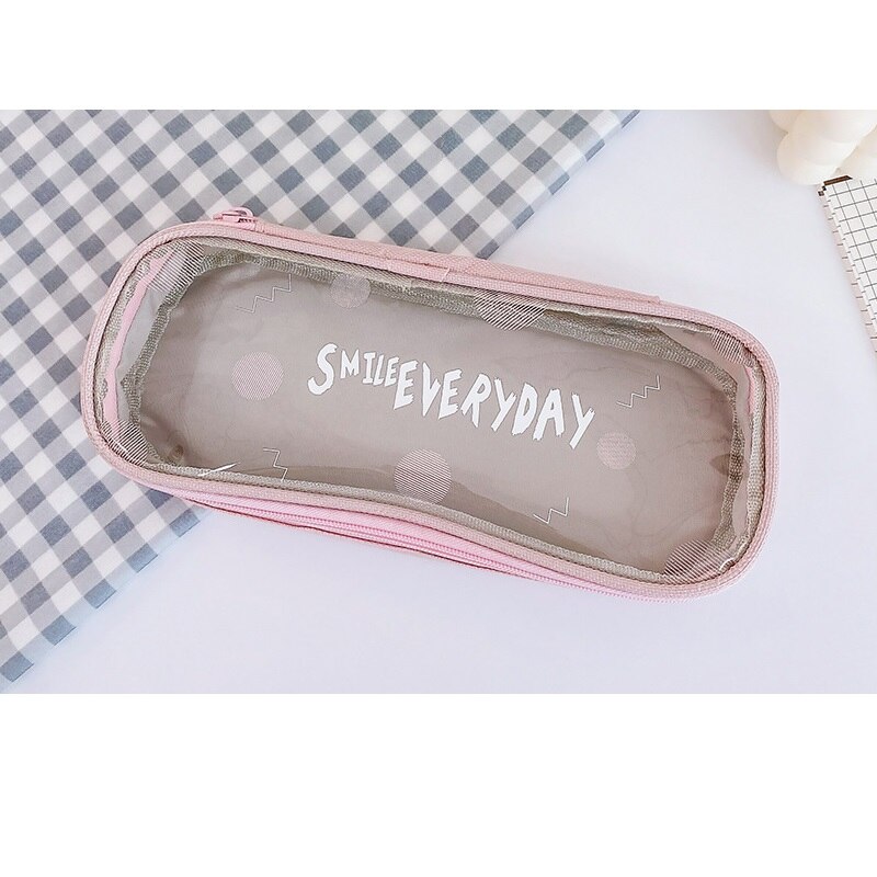 Estuche transparente con ventana para lápices, bolsa de gran tamaño para guardar lápices, material escolar para estudiantes, resistente al agua, F396: Pink