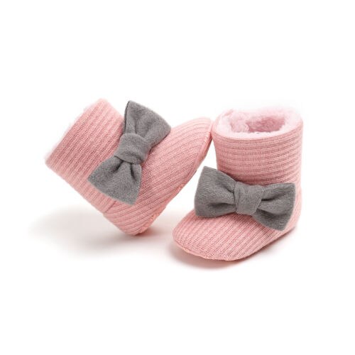Doux bébé garçons filles nœud-noeud hiver anti-dérapant bottes chaussures enfant en bas âge coton semelle chaussures chaussons 0-18M: Pink / 13