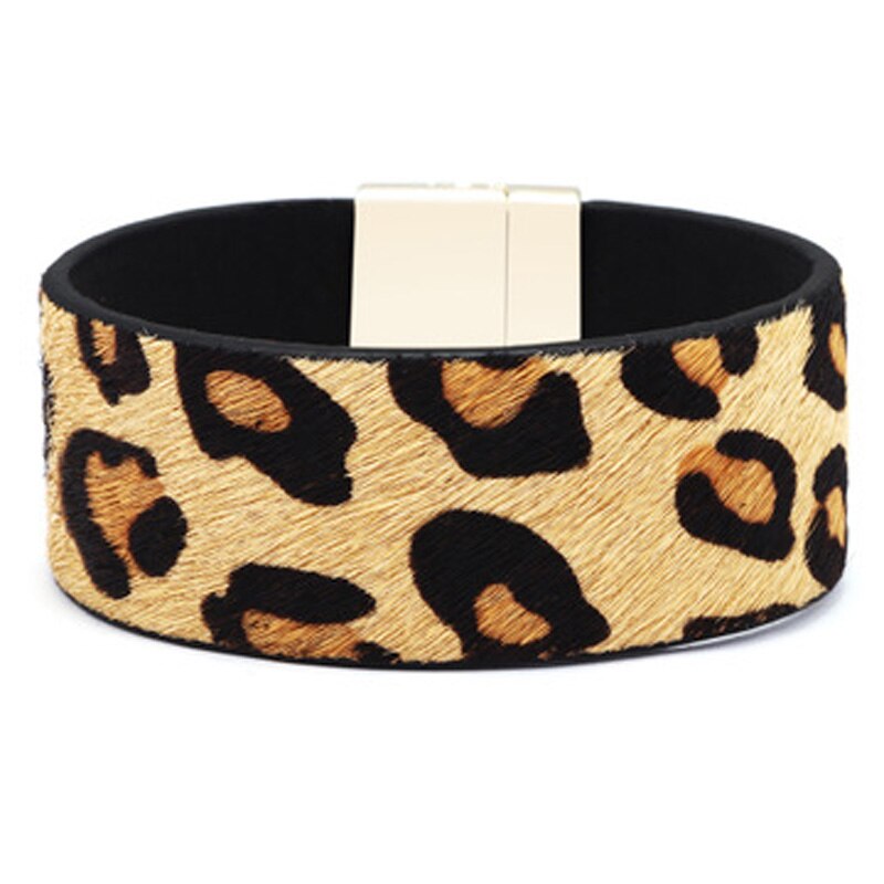 Exaggerated personality leopard print wide side belt bracelet women's titanium steel magnetic absorption Metal Bracelet
