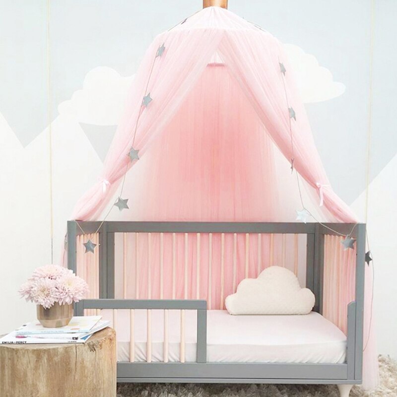 Sammenklappelig baby seng myggenet børn sengetøj kuppel krone hængende baldakin gardin prinsesse lege telt piger krybbe baby værelse dekoration