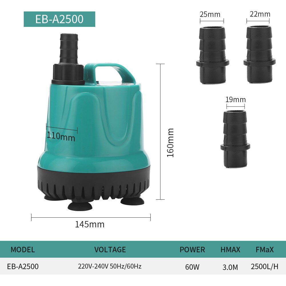 Eb-serie aquarium dompelpomp bodemzuiging aquarium zuigpomp bodemfilter stille fecale zuiging wisselwaterpomp: Eb -a2500 60w