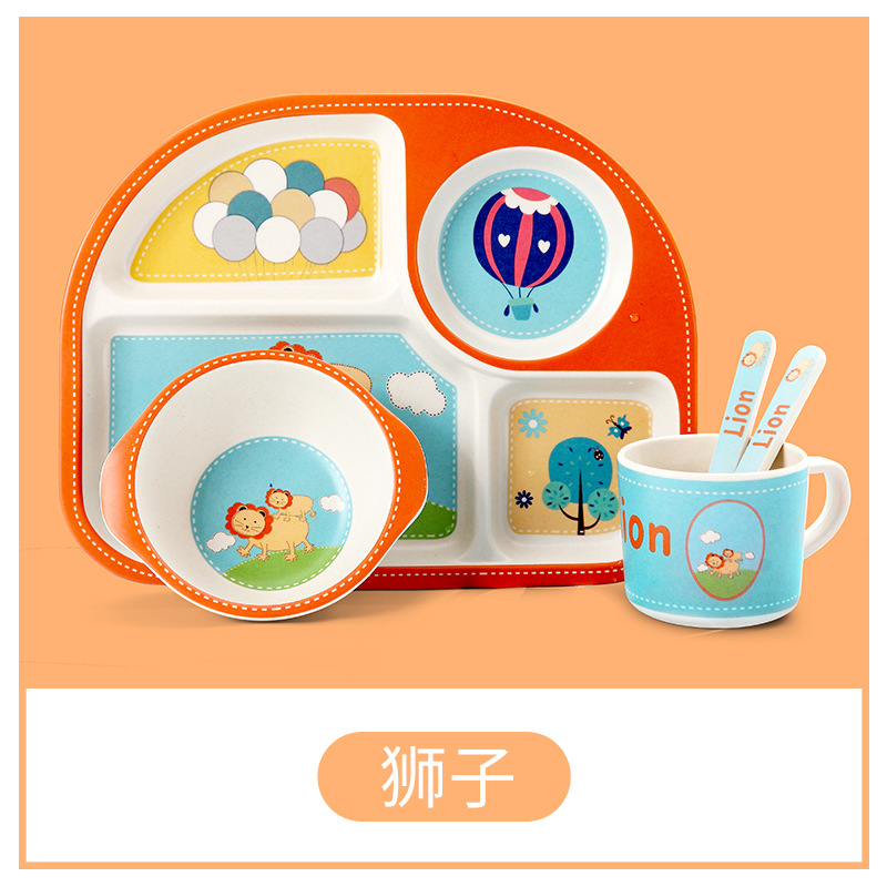 Bamboo Kids Dinnerware Set,Food Plate Bowl Cup Spoon Fork Dishware,Cartoon Tableware,Healthy Mealtime,Dishwasher Safe,BPA Free: D
