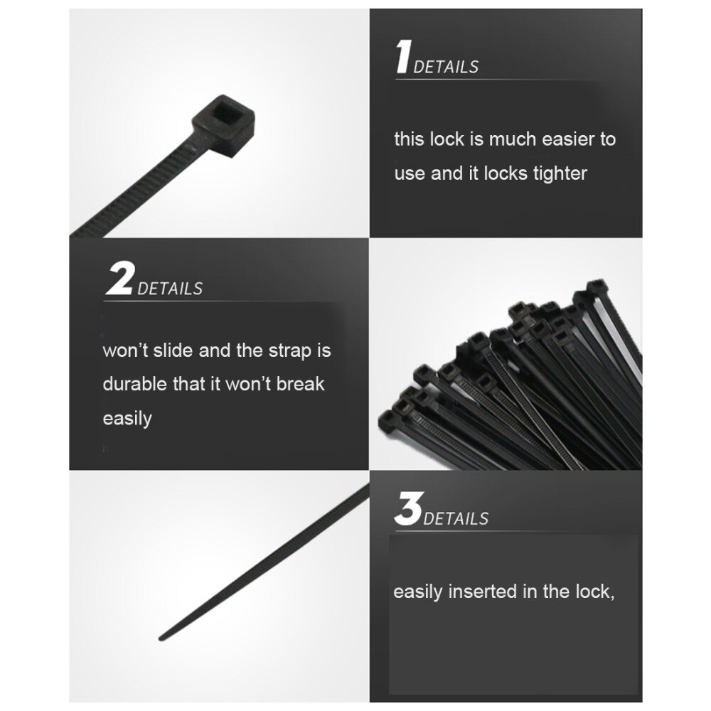 Correas de Cable de plástico anticorrosivo, bridas autoblocantes de nailon negro de 50 piezas, 4,8x400/7, 6x400/4, 6x300/4x500mm