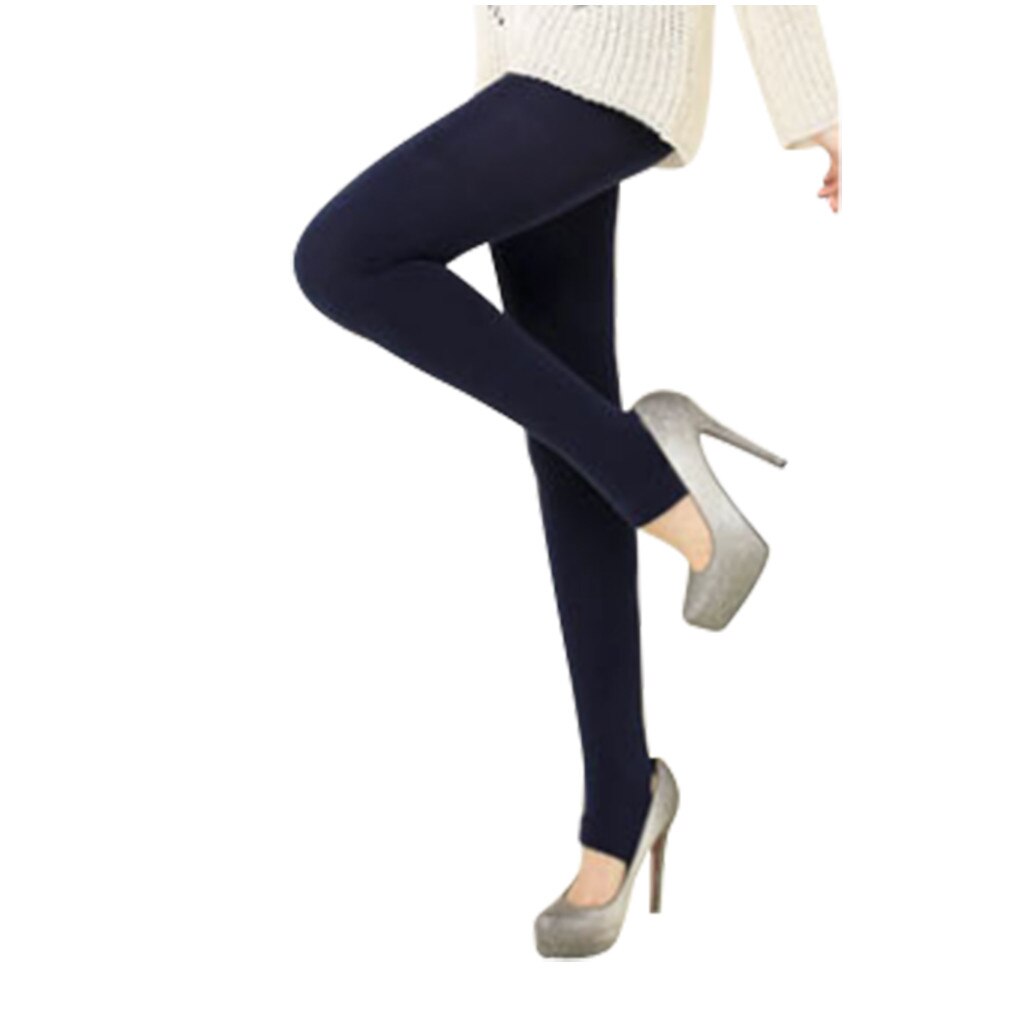 Vetement femme kvinnor vinter svart tjock varm mjuk fleecefodrad termisk stretchiga leggings byxor kläder för kvinnor vinter: Marin