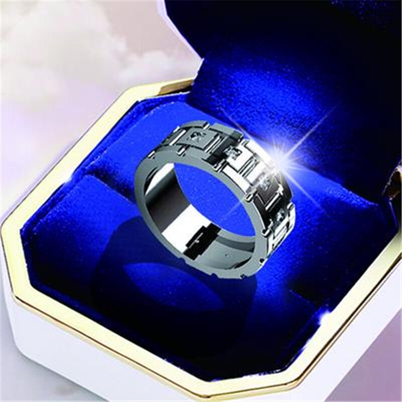 FDLK Jewelry Mens Modern AAA Cubic Zirconia Silver Color Ring Engagement Wedding Jewellery Personality Ring Size 6-13