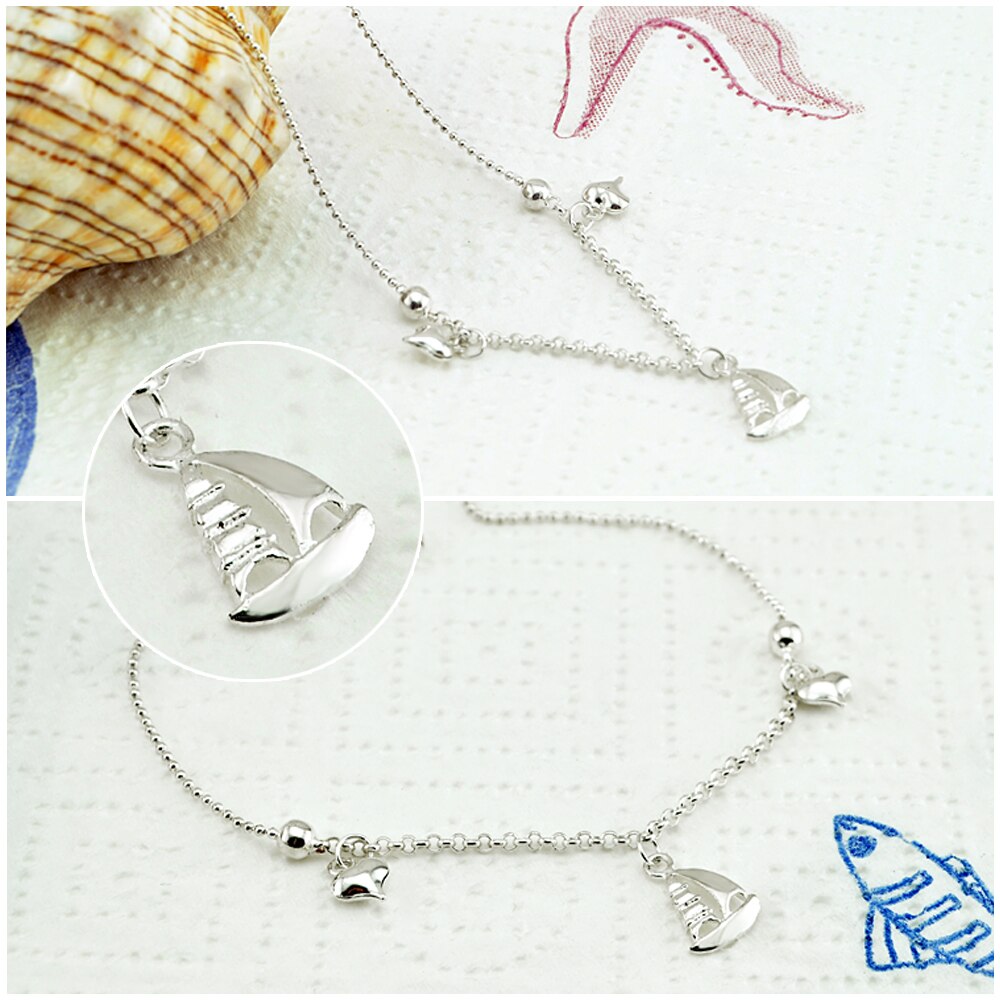 Bracelets de cheville en argent sterling 925 pour femmes, bijoux de pieds nus, en forme de cœur, Crochet, sandales,