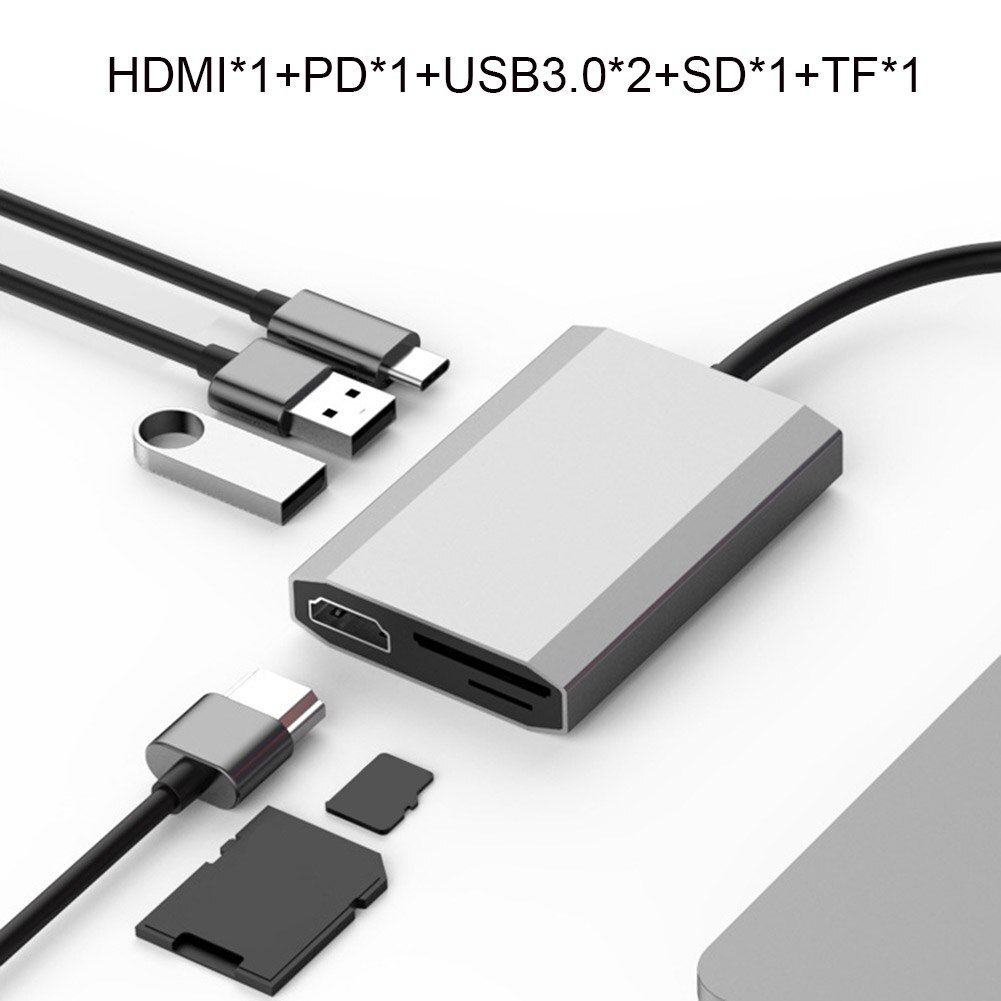 Usb C Hub Type C Naar Usb 3.0 Hub Hdmi Adapter Voor Macbook Pro Huawei Mate 30 USB-C 3.0 splitter Poort Type C Hub Telefoon Oplader: 6 in 1