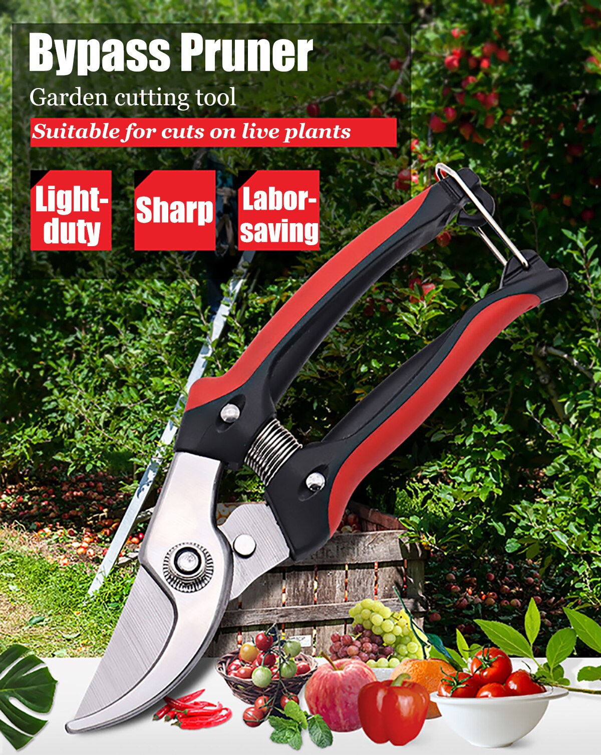 Bypass Pruner Stainless Steel Pruning Shears Garden Cutting Tool with Max. Cut Thickess of 1.96in for Rose Bushes Patio Lawn