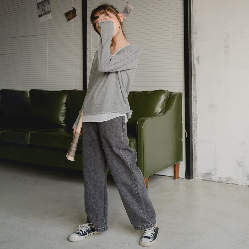 Teenage piger jeans børn efterårs tøj koreansk stil straight jeans børn piger brede ben casual bukser,  #9104