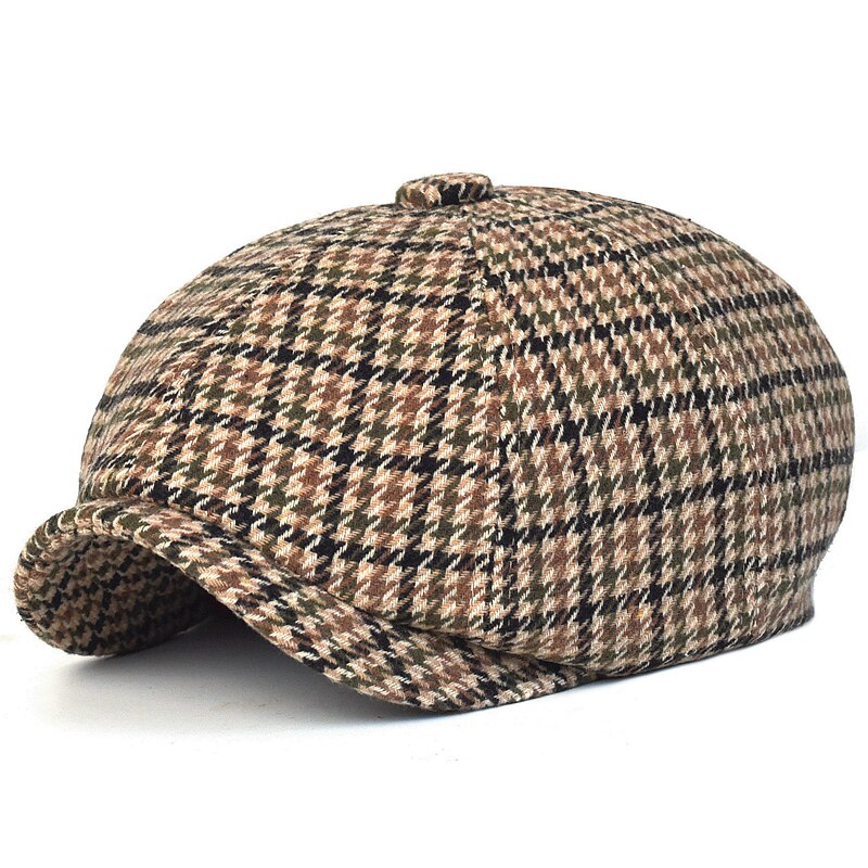 Herfst Winter Plaid Krantenverkoper Ivy Caps Casual Baret Hoeden Engeland Gatsby Retro Hoed Driver Platte Pet: Khaki