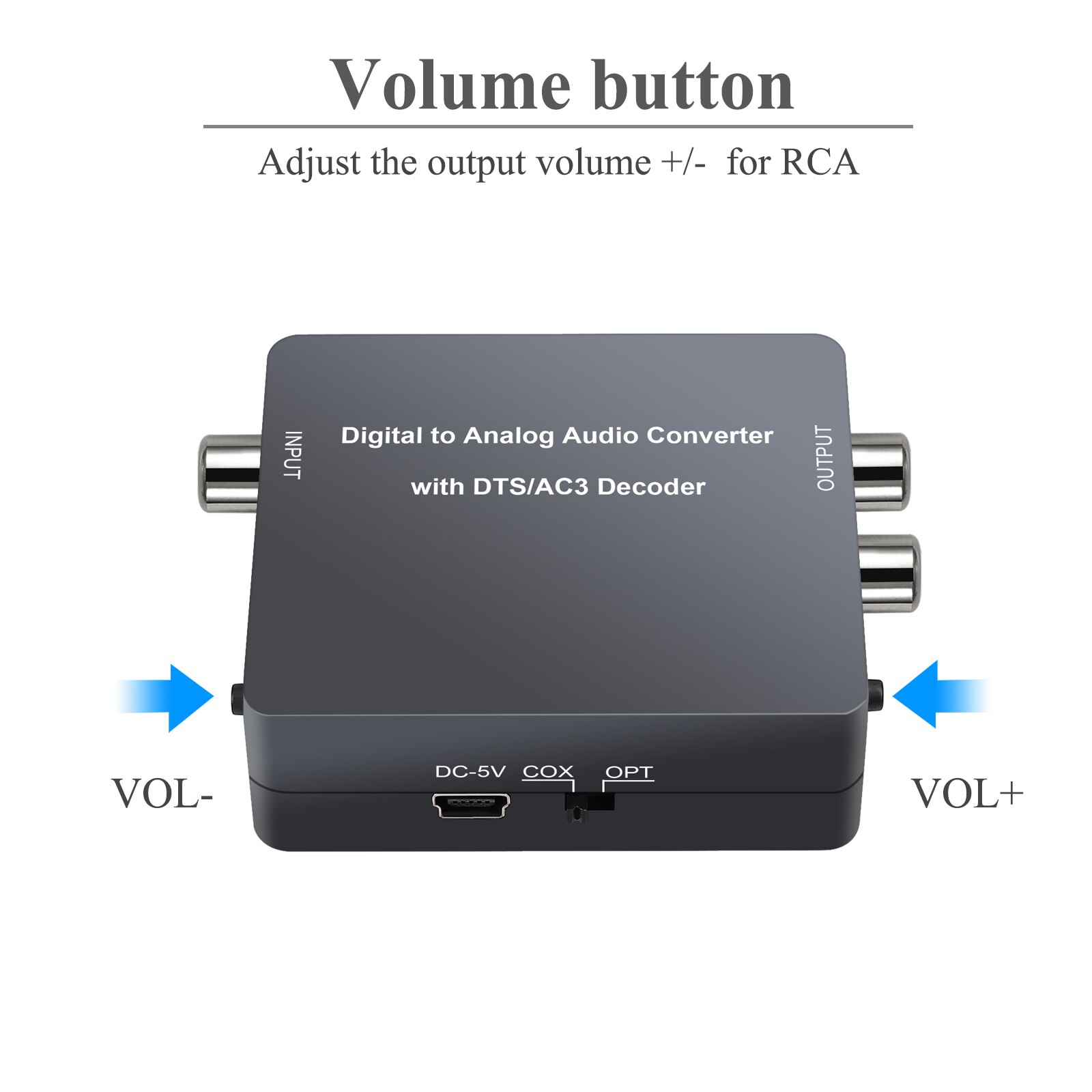 eSYNiC Digital To Analog Audio Decoder Converter Coaxial Optical In L/R 2.0ch Analog Audio Out Support Dolby With Volume Control