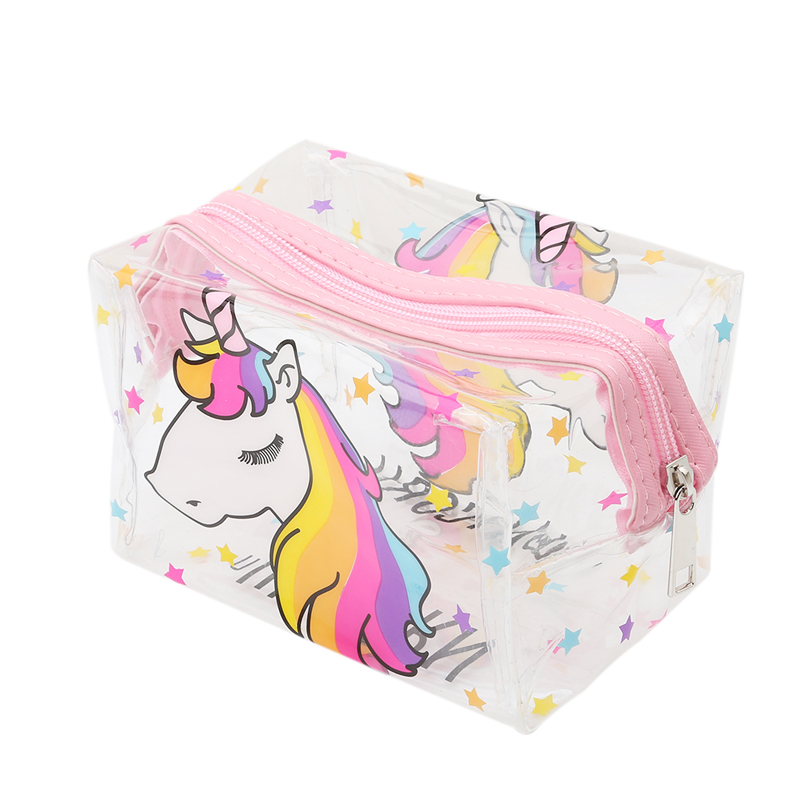 Bolsa de maquillaje transparente unicornio, bolsa de aseo con cremallera impermeable, bolsa de cosméticos portátil de viaje para mujer, unicornio