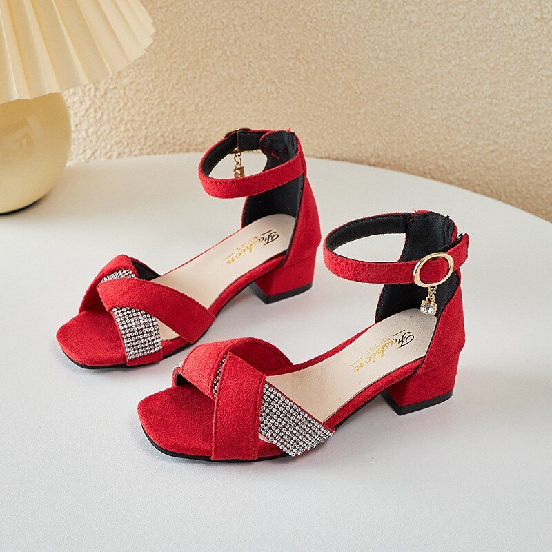Summer Rhinestone Sandals Kids Shoes Girls Wedding Dress Shoes Children Princess Sandals Dance High Heels Sandals G944