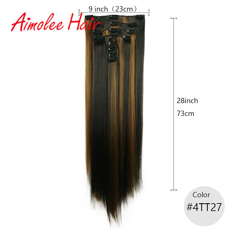 Extensiones de cabello de 28 pulgadas, 8 unidades/juego, pelo sintético largo y recto, Clip-in, negro, marrón, realce, fibra de pelo de alta temperatura