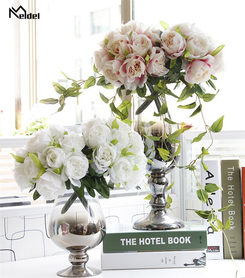 10 Heads Silk Roses Bundle Artificial Roses Flower Bridal Bouquet for Wedding Decor Year Home Table Wall Flores Artificiales