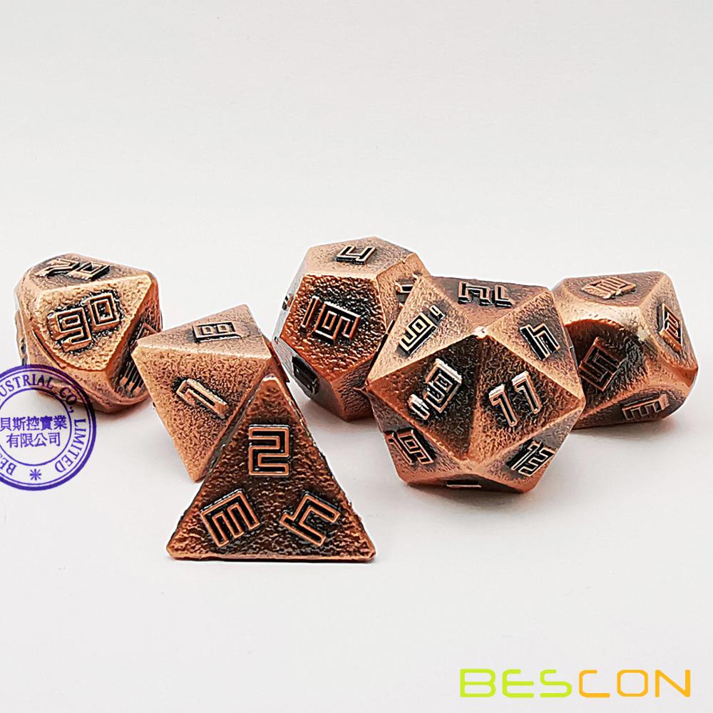 Bescon Koper-Erts Lode Solide Metalen Dobbelstenen Set, ruwe Metalen Polyhedral D & D Rpg 7-Dobbelstenen Set