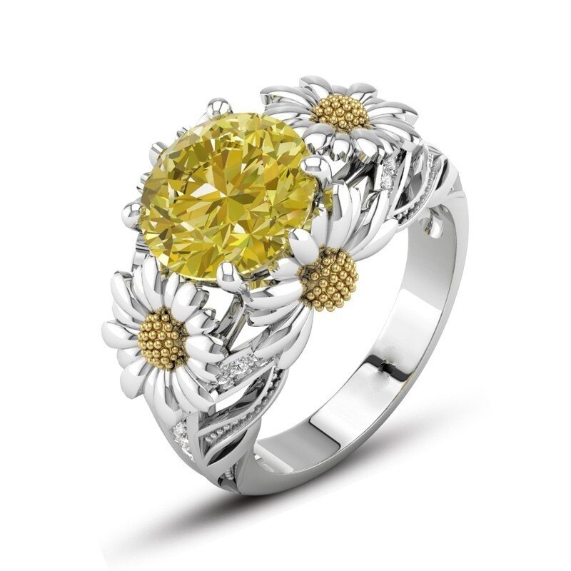 Anneaux de tournesol CC pour femmes, bijoux de mariage de fiançailles, pierre ronde, zircone cubique, accessoires CC2012: 6 / Gold