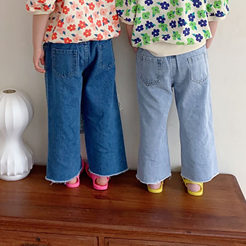 MILANCEL Été Nouveaux Enfants Pantalon Jean Déchiré à glissière Droite Vrac Solide Filles Pantalons Simple Décontracté Enfants Vêtements