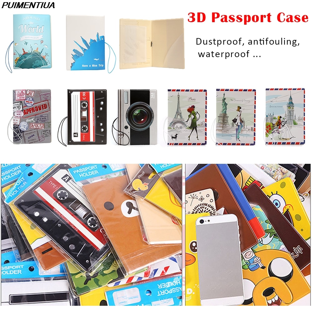 PUIMENTIUA Have A Trip Passport Holders Unisex Travel Passport Cover Bag Pvc Leather 3D Cover On The Passport Travel