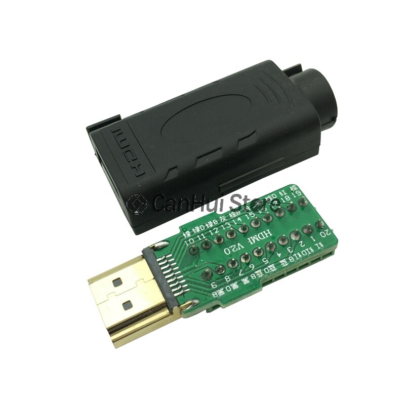 Conector sin soldadura con cubierta negra, terminal de Conexión macho HDMI 19P, 1 ud.