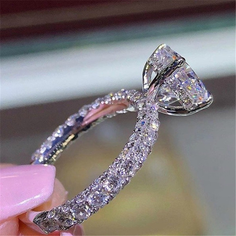 Rings Trendy Crystal Engagement Claws Rings For Women Charms Princess Ring Round Bridal Female Wedding Jewelry