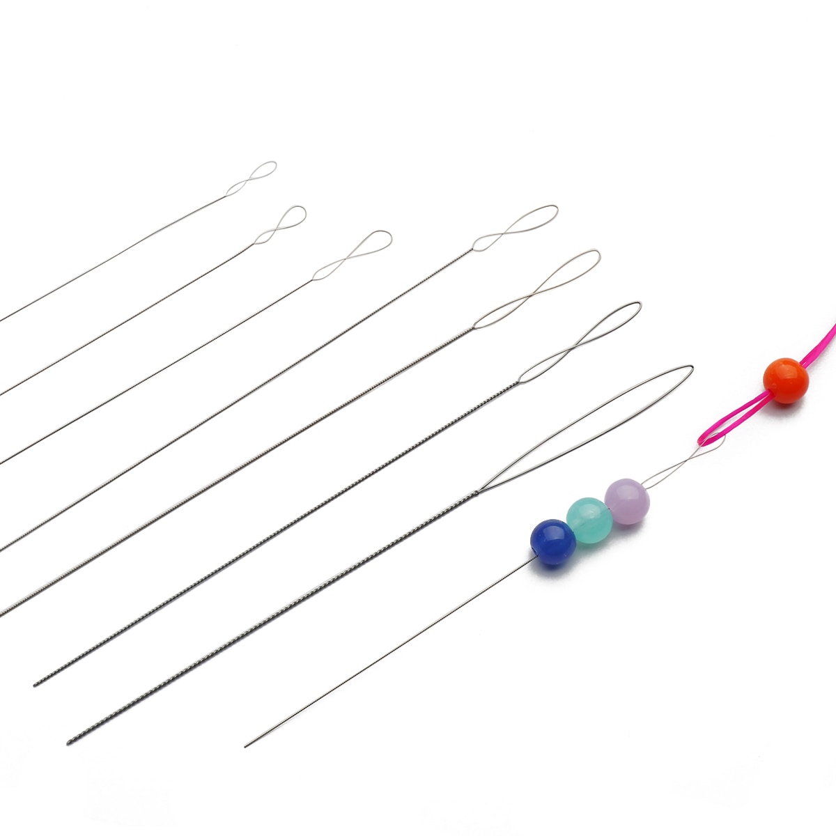 2 pçs de aço inoxidável olho grande 0.15-0.7mm agulha de miçangas para rosqueamento corda jóias pulseira colar que faz pinos de ferramenta diy