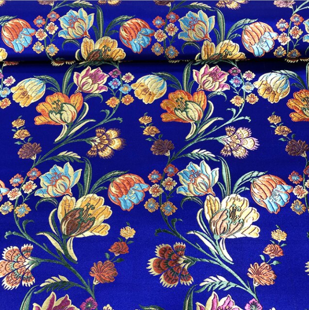 CF1137 Red/Golden/Blue Flowers Jacquard Silk Brocade Fabric Chinese Cheongsam Clothes Dress Jacket Fabric DIY Sewing Silk Fabric: blue