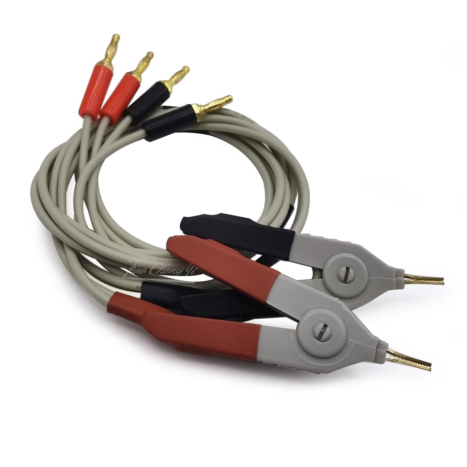4 Wire Kelvin Probe Silicone Banana Connector Test Lead Clip Cable for LCR Meter 1 pair