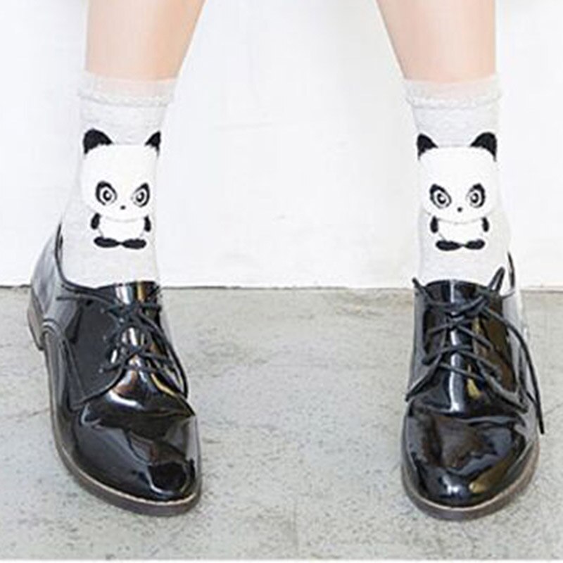 Tredimensionel kvindelig tegneserie dyr hoved ører kvindelige sokker afslappet varm 1 par tegneserie sokker: Grå panda