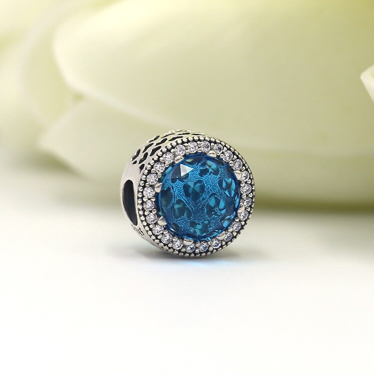 100% 925 Sterling Silver Charms Sparkling Blue White Crystal Charm Fit Original Pan Charm Bracelets Necklace Diy jewelry