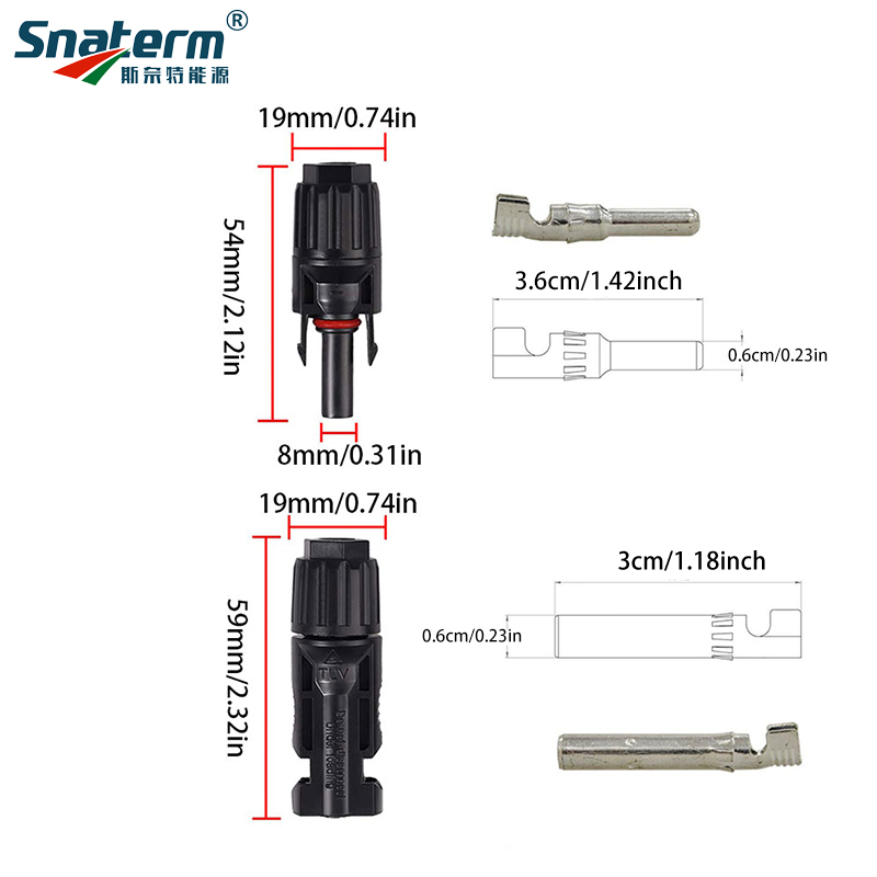 Conector solar Conectores de panel solar fotovoltaico macho y hembra IP67 1000V/1500VDC para cable solar 14/12/10/8 AWG uso en sistema solar