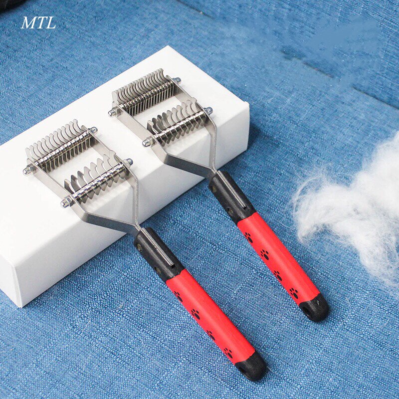 MTL-cepillo para perros y gatos, herramienta de desbarbado para el cuidado de mascotas, cepillos eliminación de pelo, rastrillo de Metal, cuidado de perros