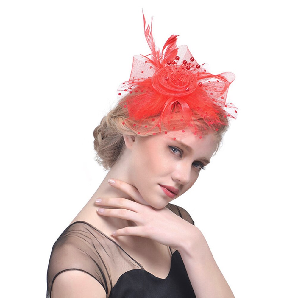 Veer Fascinators Hat, Vrouwen Meisjes Bloem Mesh Cocktail Thee Party Kentucky Derby Hoed Met Haar Clip: red
