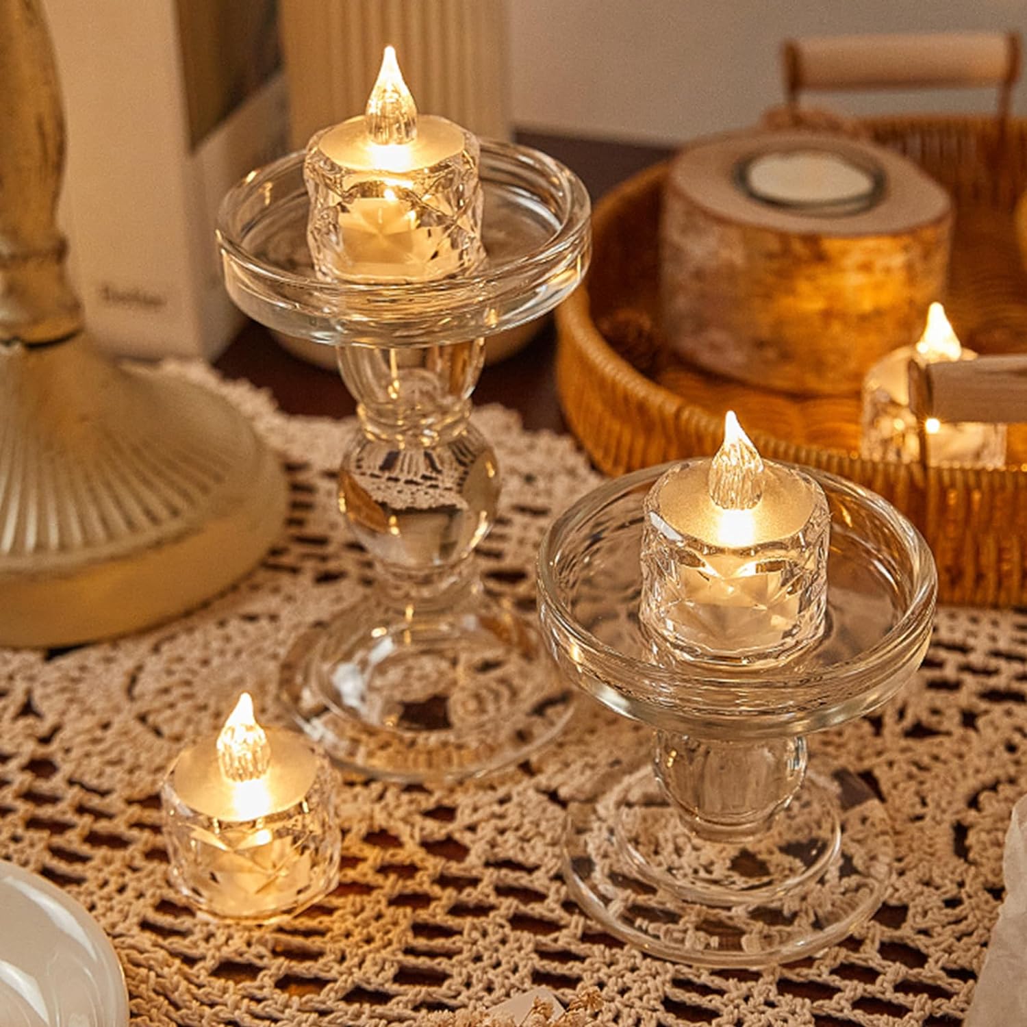 Velas de cristal con luz LED transparente sin llama, linterna de energía de batería, lámpara de noche, de boda, cumpleaños, Navidad, decoración de Halloween