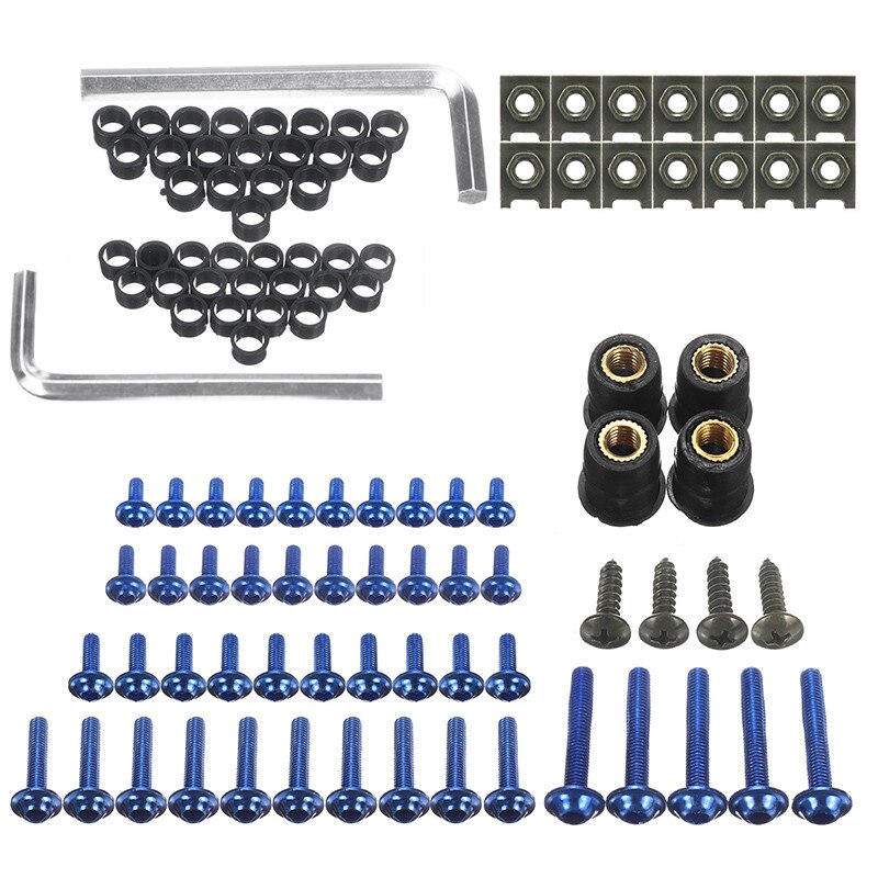 107Stck Universal- Motorrad Verkleidung Körper Schrauben Bausatz Verschluss Clips Schraube Muttern Für Kawasaki für Suzuki für Yamaha ect: Blau