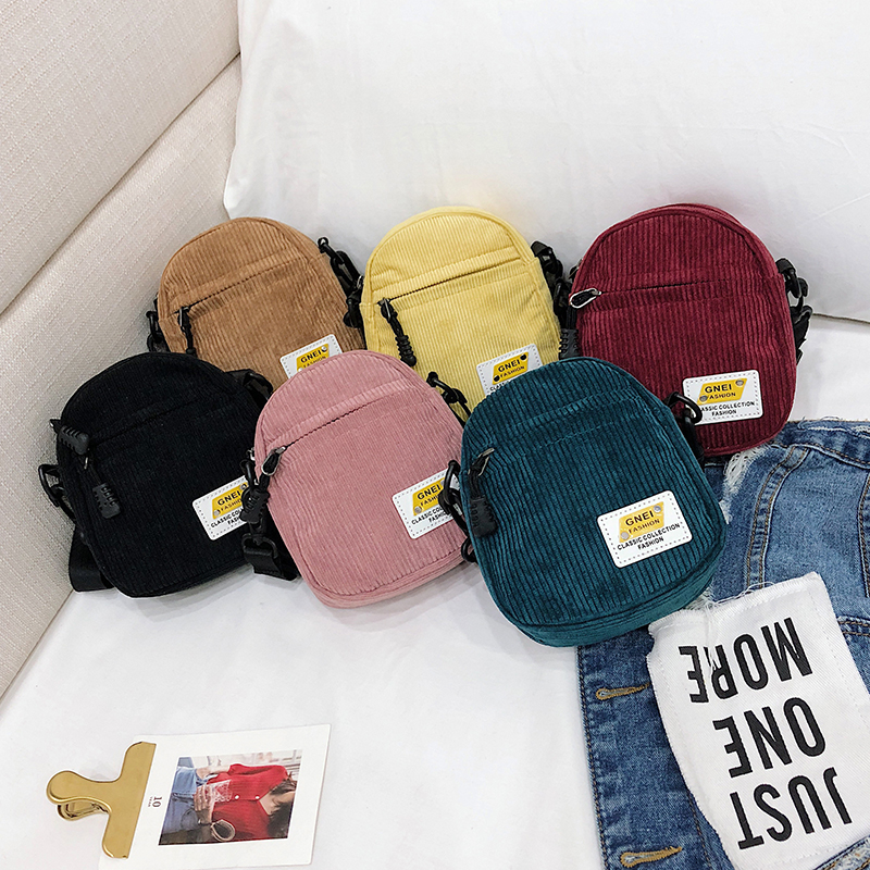 Women Little Canvas Shoulder Bag Small Corduroy Cloth Messenger Bag For Key Phone Pink Crossbody Bags Cute Zipper Purse For Girl