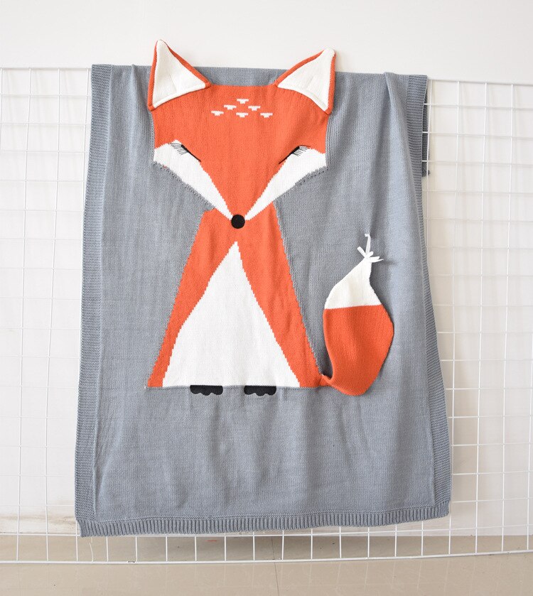 Brand Bebe Cute Fox Blanket Stereo Ear Towel Spring Autumn Kniting Soogan Sweater Quilt Beach Mat Baby Cotton Blanket: Medium grey