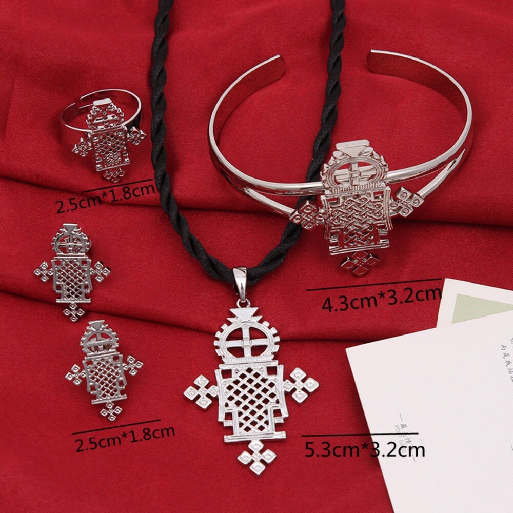 Helle Silber Äthiopischen Schmuck Eritrea Habesha Anhänger Seil Kette Armbinde Ohrringe Ring Schmuck Afrikanische Hochzeit