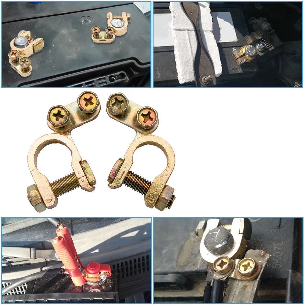 2-Pack Car Battery Terminal Connectors - Brass & Aluminum Alloy Quick Disconnect Clamps For Easy Battery Removal