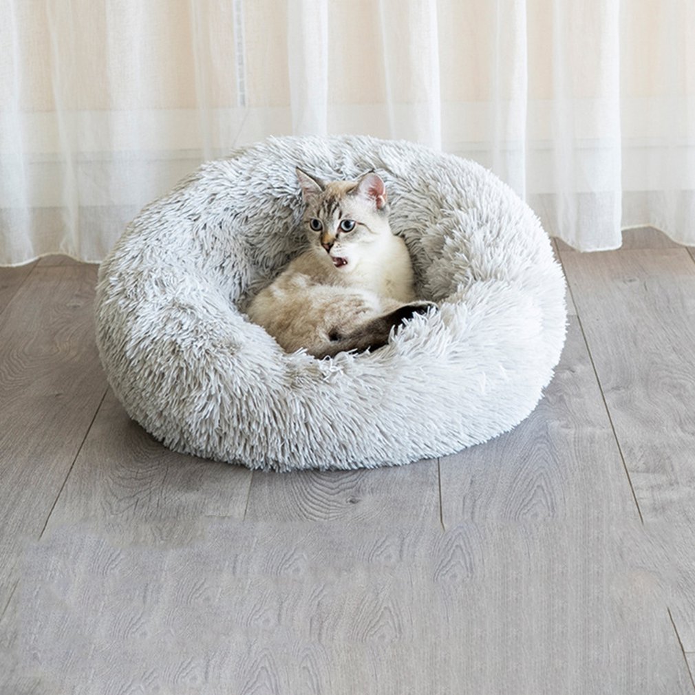 Autumn And Winter Thickening South Korean Plush Round Pet Nest Mat Cat Litter Kennel Small And Medium Cloth Pet Nest: Gray / S