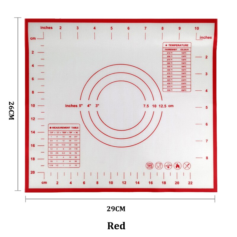 Silicone Baking Mat Thickening Flour Rolling Scale Mat Kneading Dough Pad Baking Pastry Rolling Mat Bakeware Liners: B- Red - 29 x 26cm