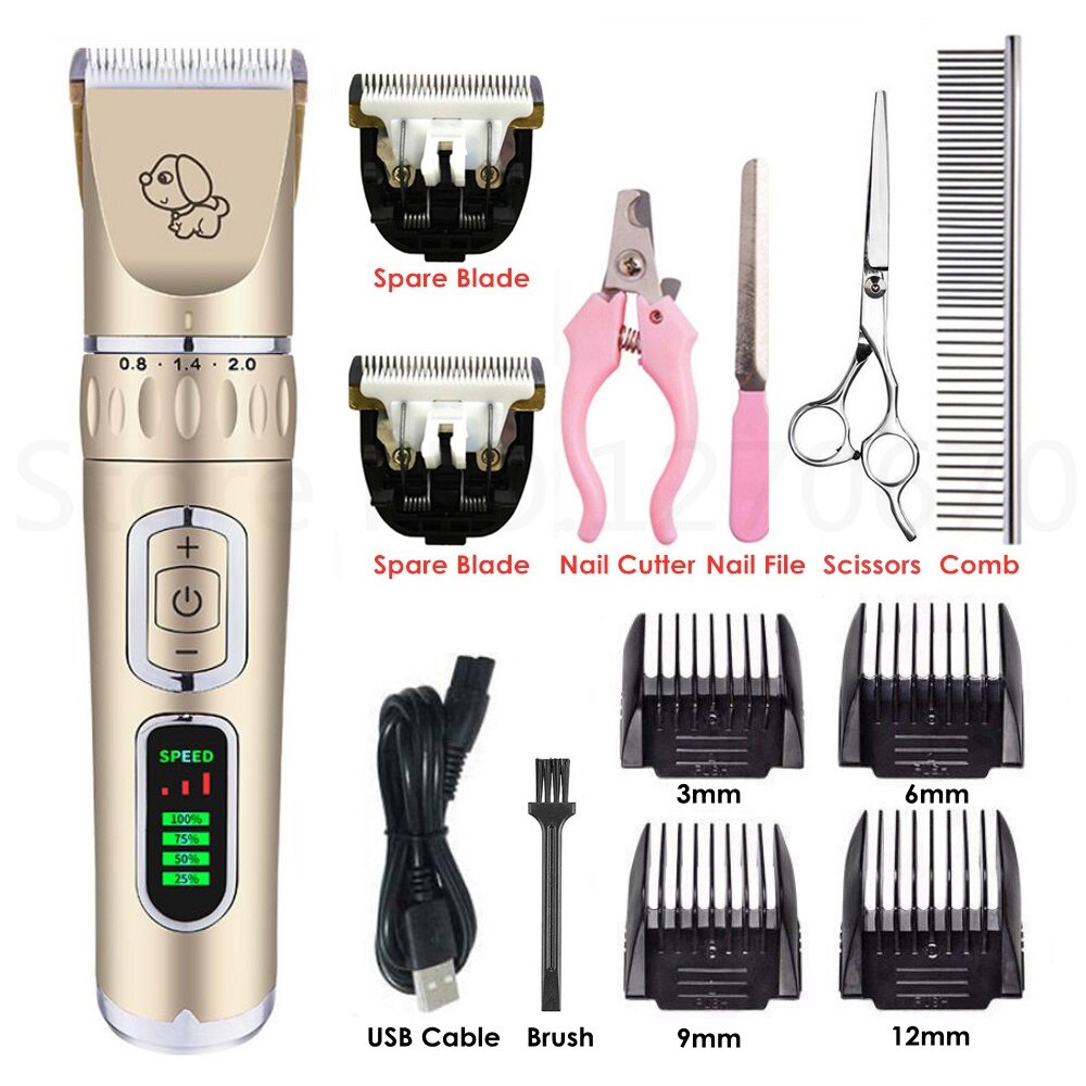 Hundeklippere kattehårklipper pleje dyr kæledyrsbarbermaskine trådløs lydløs hundehårtrimmere fjerner usb elektrisk hårklippermaskine: Guld 2b værktøjssæt