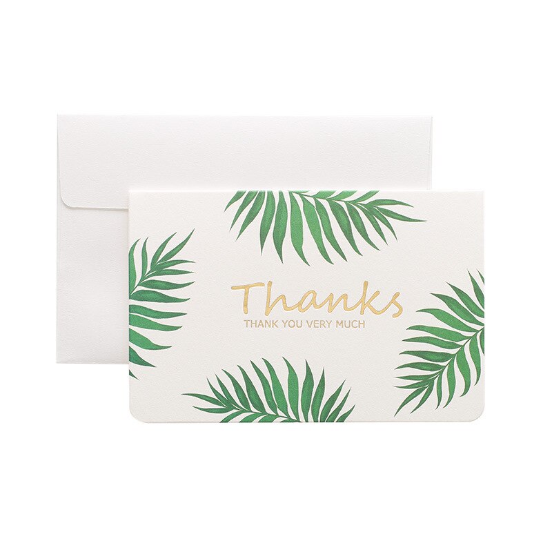 3pc Gilding White Cardboard Greeting Card Folded Paper Envelope Green Plant Notebook Diary Student School Office Stationery