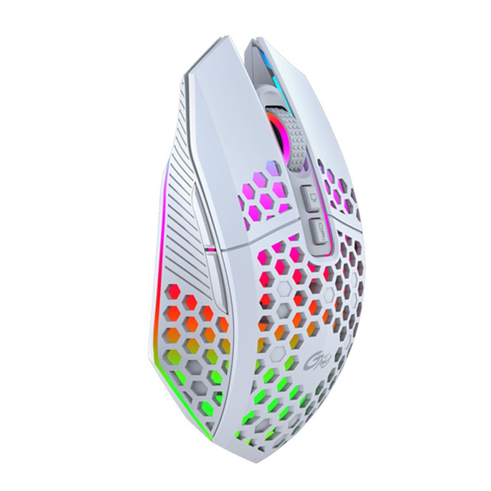 White black wireless mouse rechargeable honeycomb hollow RGB luminous desktop computer notebook game mouse: White