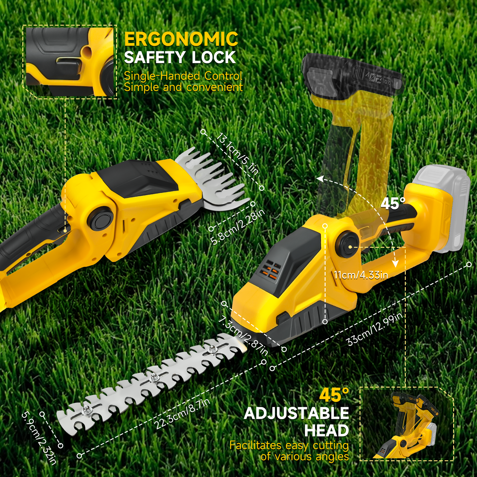 Akku-Heckenschere für Dewalt 20 V Akku, 2-in-1-Handgerät, elektrischer Heckenschere, Grasschere, Gartengerät (keine Batterie)