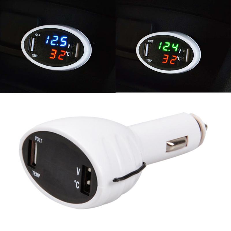 3in1 Dual Usb Autolader Auto Digitale Led Voltmeter Sigarettenaansteker Adapter Thermometer Batterij Monitor Auto Vervangende Onderdelen