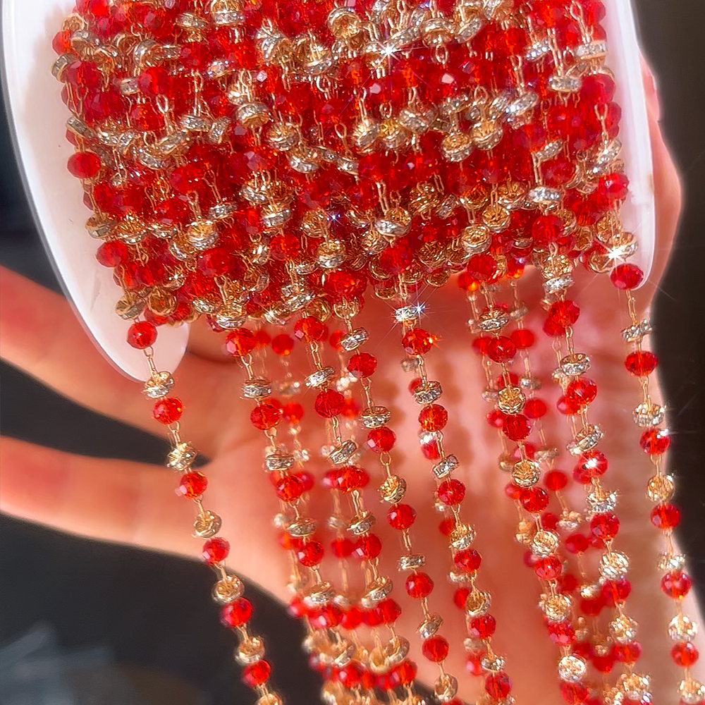 0,5 M 1M 2M bola de cristal roja cadena con cuentas cuentas de vidrio collar cadena accesorios para la fabricación de joyas componentes manualidades suministros DIY